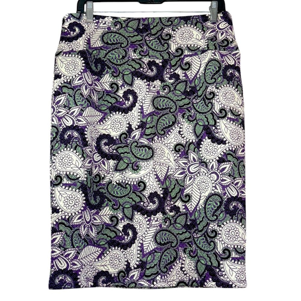 NWT LuLaRoe Cassie purple cream green paisley print pencil skirt size large